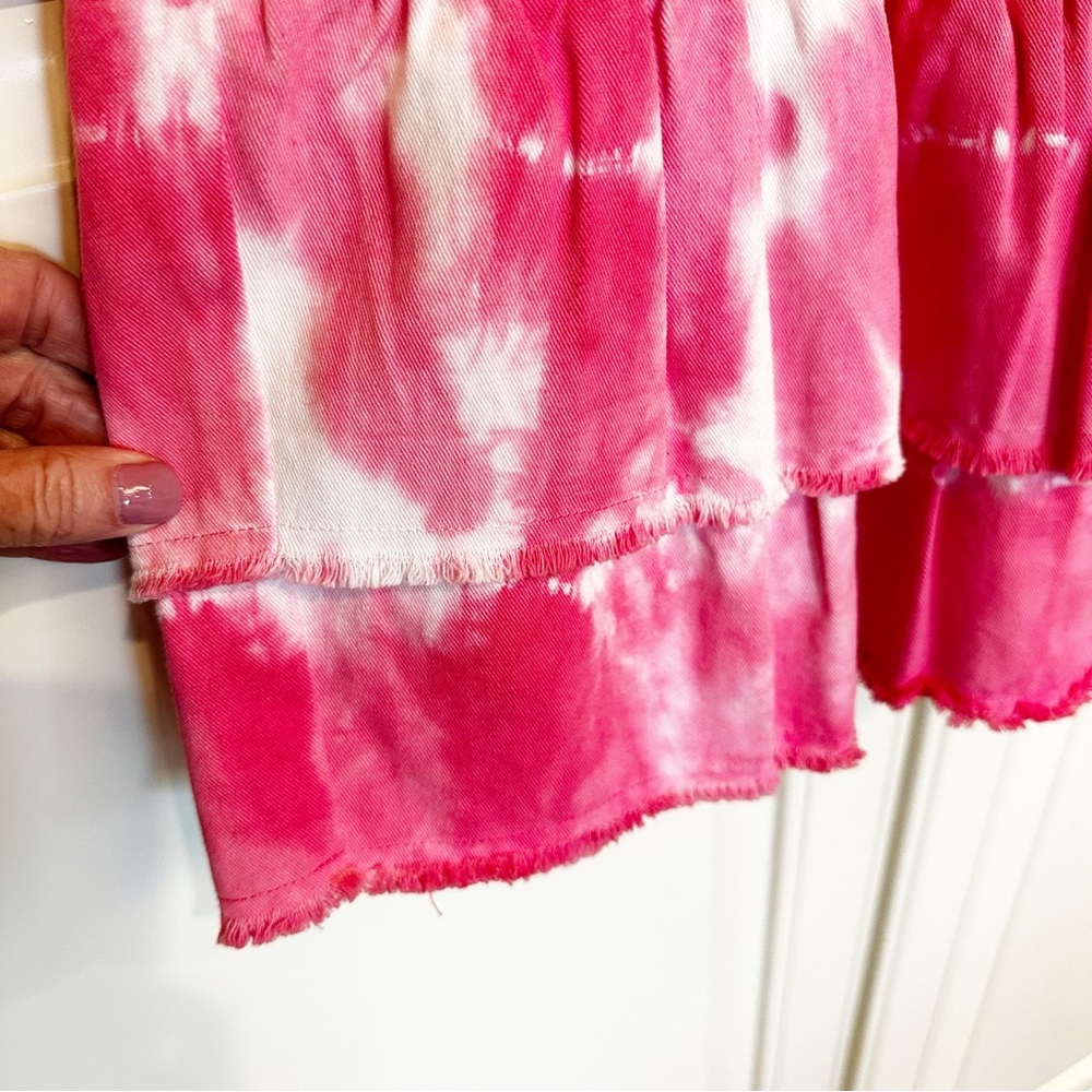 LoveShackFancy Landen Women’s Pink Tie Dye Tiered Ruffle Mini Skirt Cotton Y2K - Picture 9 of 12